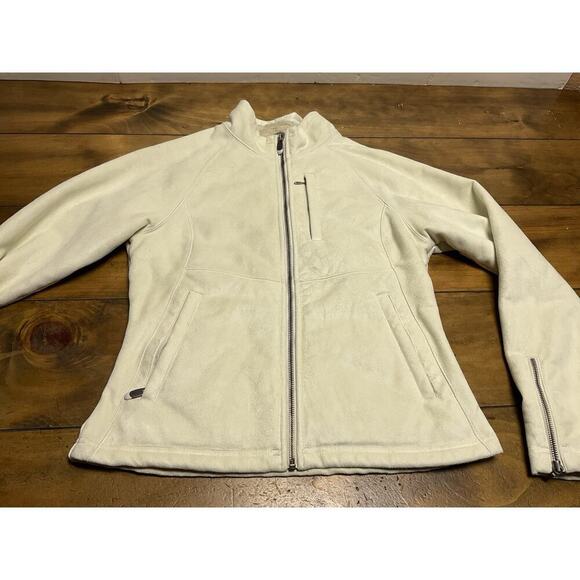 The North Face Apex Jacket Small Beige Faux Leather Full Zip Fleece Logo - Picture 8 of 16